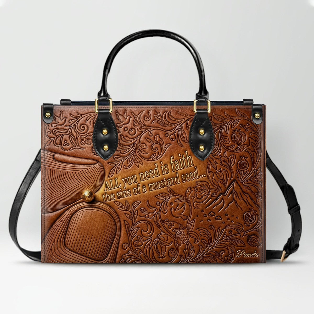 Personalized Leather Handbag "Faith as a Mustard Seed" | CHRISTIANARTBAG 02080526