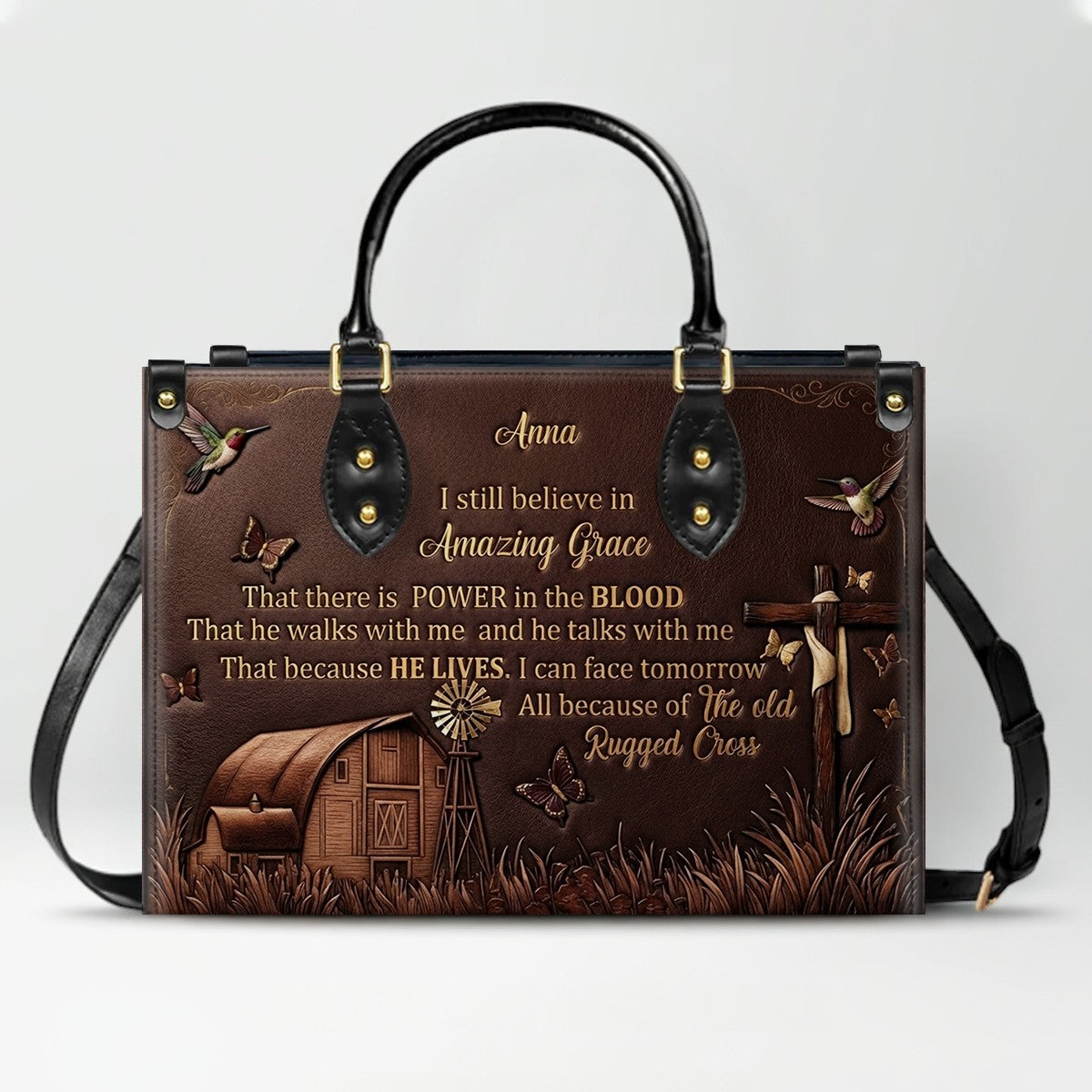 Personalized Leather Handbag for Women, Custom Christian Amazing Grace Purse with Name - CHRISTIANARTBAG CAB02100426