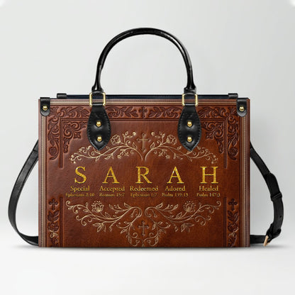 CHRISTIANARTBAG Personalized Name Meaning Bible Verse Leather Handbag - Custom Christian Acrostic Name Tote Bag for Women - CAB01101526