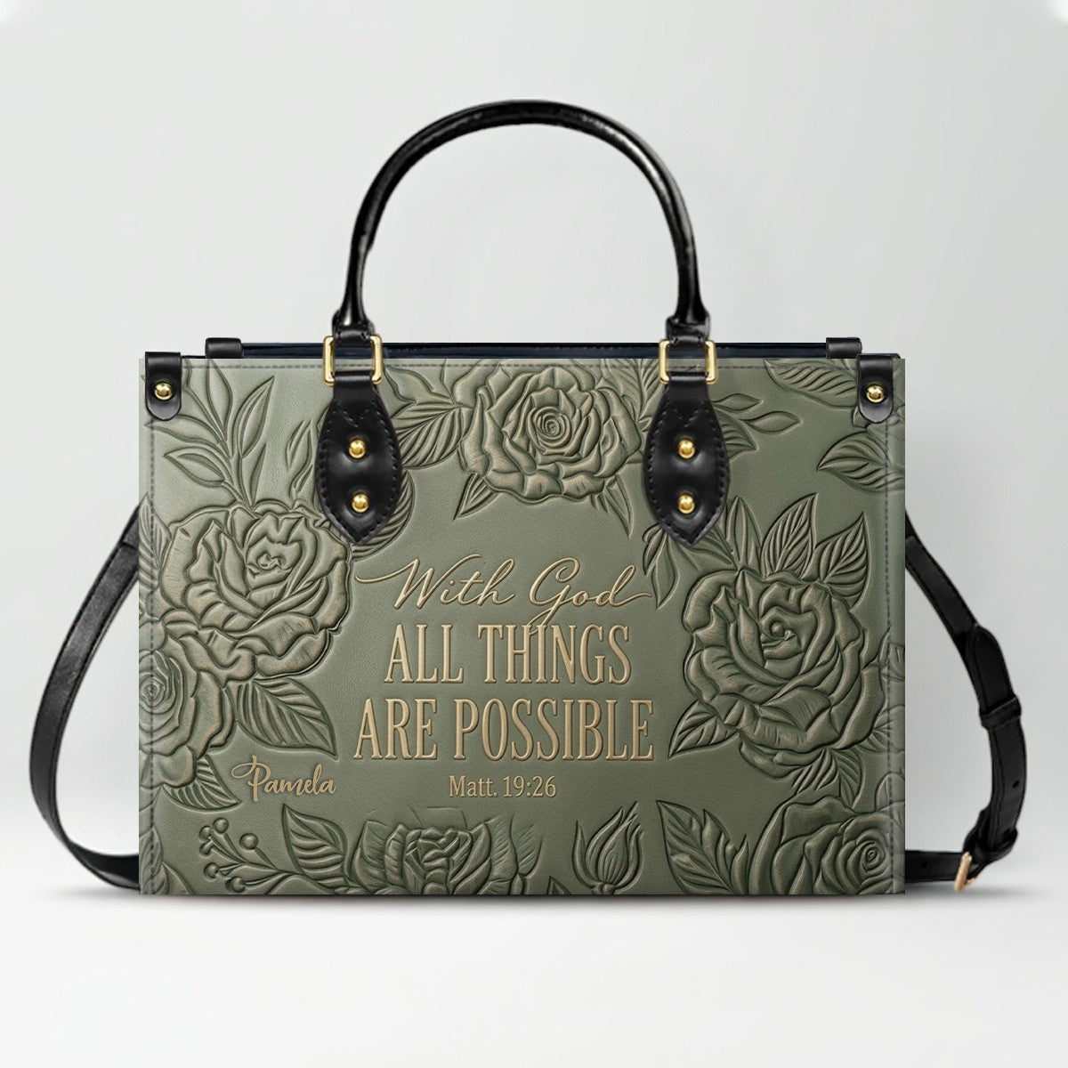 Personalized Leather Handbag with Bible Verse "With God All Things Are Possible" | CHRISTIANARTBAG 01073026
