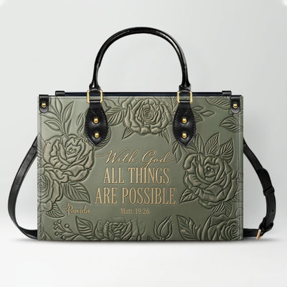 Personalized Leather Handbag with Bible Verse "With God All Things Are Possible" | CHRISTIANARTBAG 01073026