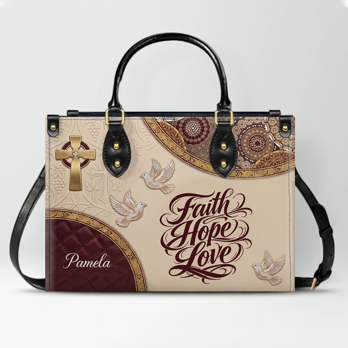 CHRISTIANARTBAG Personalized Leather Handbag and Long Wallet Set, Custom Name Scripture Bible Verse Tote Bag, Christian Gifts for Women CAB01051826