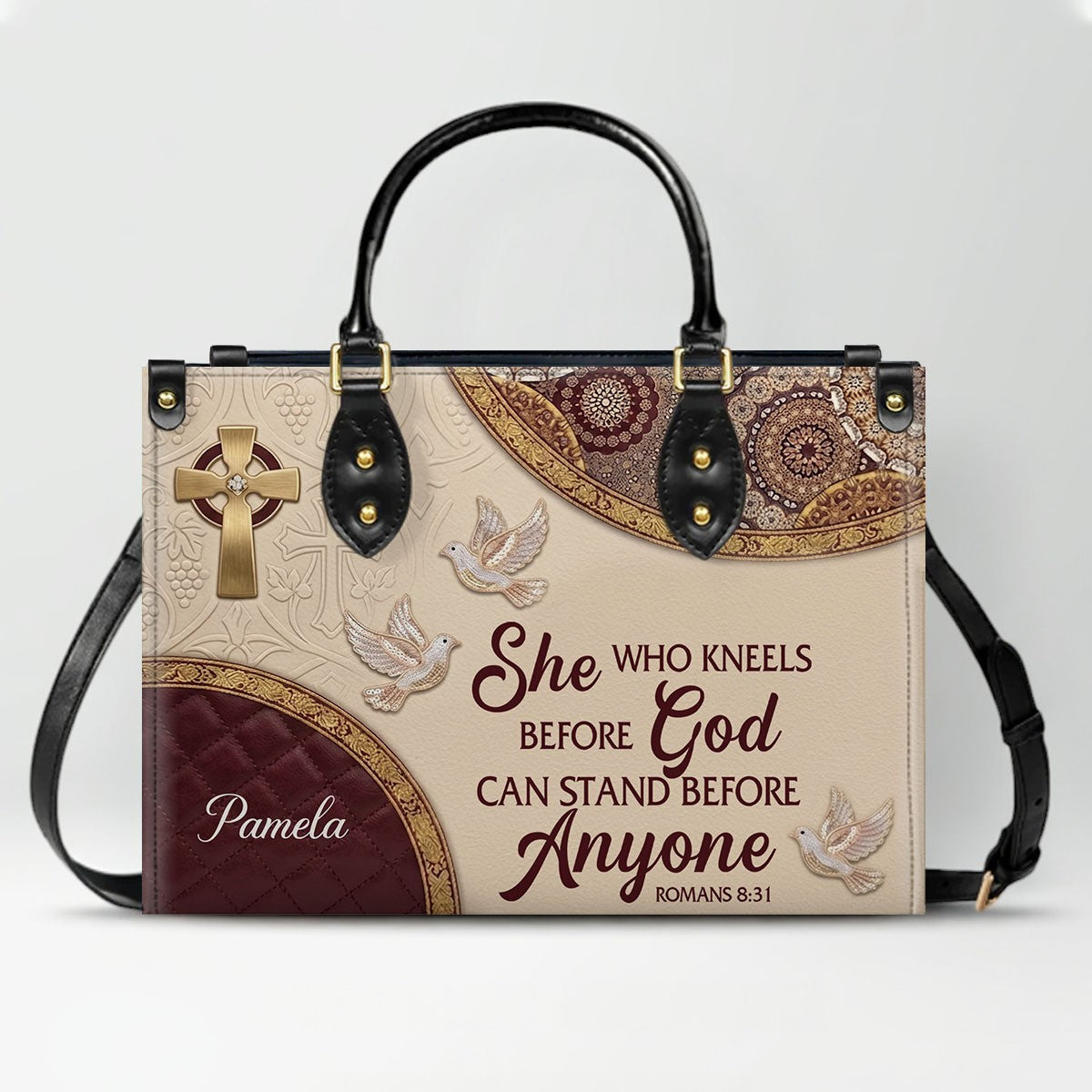 CHRISTIANARTBAG Personalized Leather Handbag and Long Wallet Set, Custom Name Scripture Bible Verse Tote Bag, Christian Gifts for Women CAB01051826