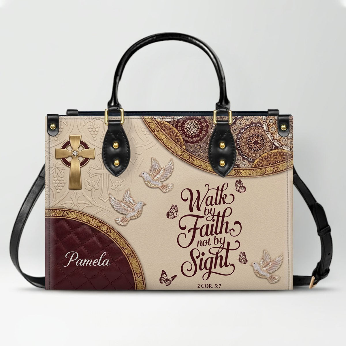 CHRISTIANARTBAG Personalized Leather Handbag and Long Wallet Set, Custom Name Scripture Bible Verse Tote Bag, Christian Gifts for Women CAB01051826