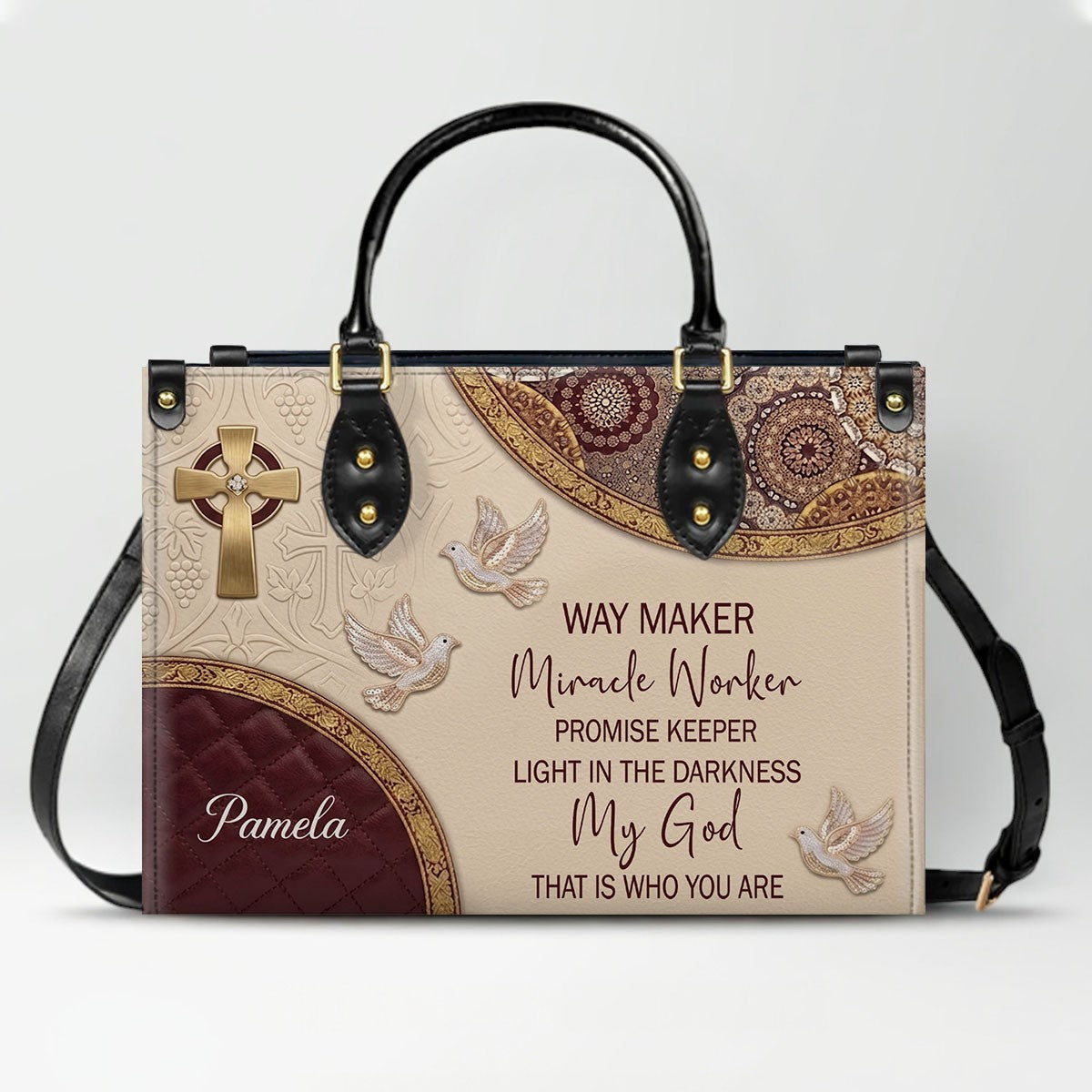CHRISTIANARTBAG Personalized Leather Handbag and Long Wallet Set, Custom Name Scripture Bible Verse Tote Bag, Christian Gifts for Women CAB01051826