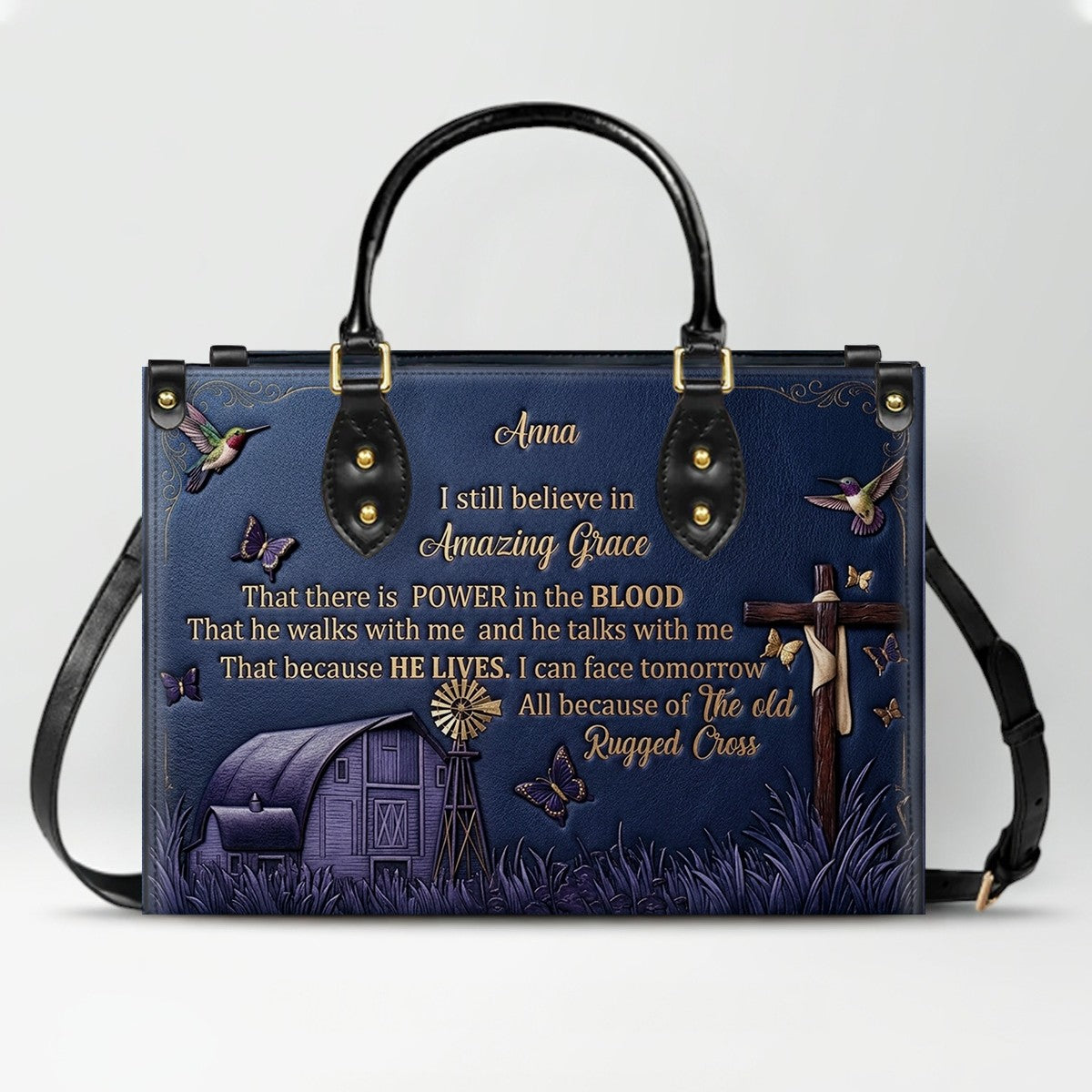 Personalized Leather Handbag for Women, Custom Christian Amazing Grace Purse with Name - CHRISTIANARTBAG CAB02100426