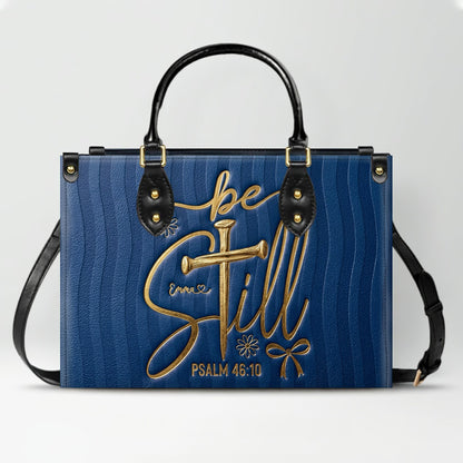Personalized Be Still Psalm 46:10 Cross Leather Handbag for Women - CHRISTIANARTBAG | Custom Faith Purse in Pink CAB01100526