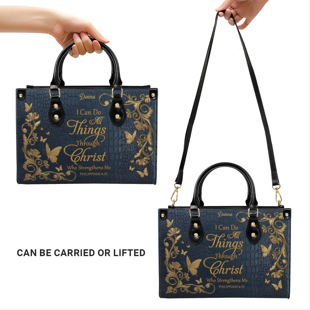 CHRISTIANARTBAG™ Personalized Leather Handbag - Custom Name "I Can Do All Things Through Christ" Philippians 4:13 Bible Verse Tote Purse