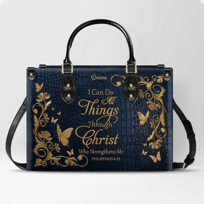 CHRISTIANARTBAG™ Personalized Leather Handbag - Custom Name "I Can Do All Things Through Christ" Philippians 4:13 Bible Verse Tote Purse
