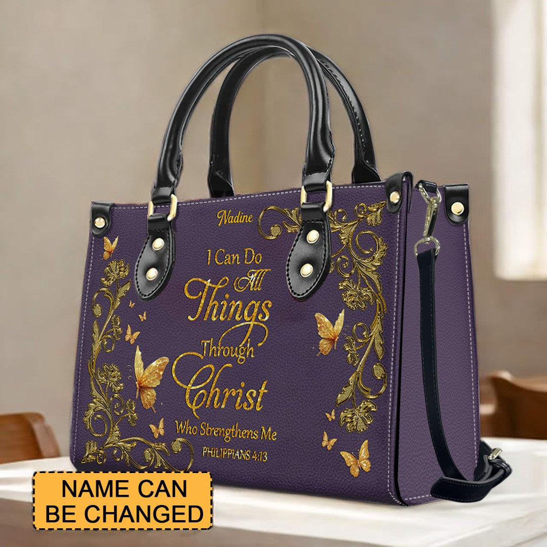 Personalized Christian Leather Handbag - Custom Name Bible Verse Tote Bag - Floral Butterfly Embossed Satchel - Luxury Boho Gift for Christian Women - CHRISTIANARTBAG