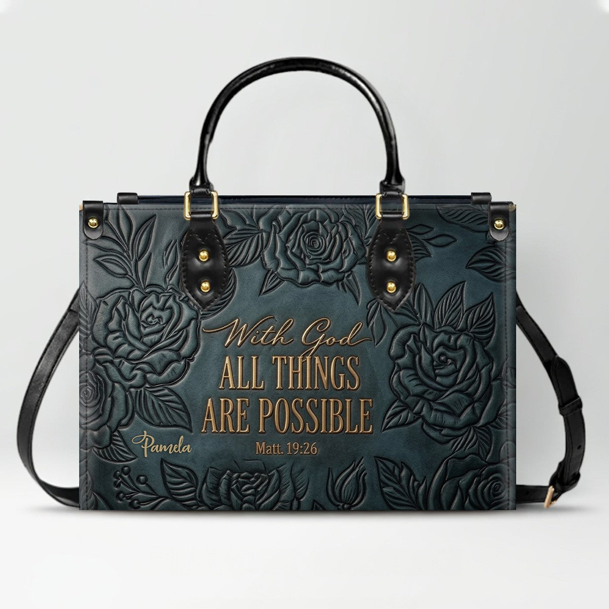 Personalized Leather Handbag with Bible Verse "With God All Things Are Possible" | CHRISTIANARTBAG 01073026