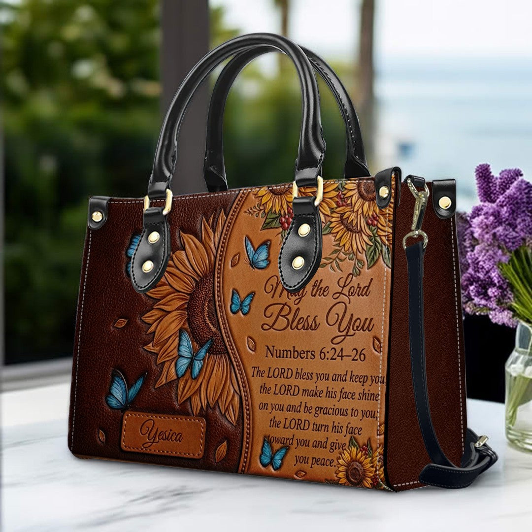 CHRISTIANARTBAG Personalized Leather Handbag with Sunflower & Bible Verse - Custom Name Christian Scripture Tote Bag CAB01070726