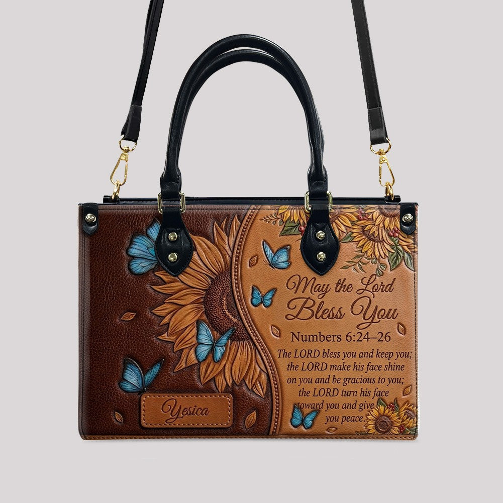 CHRISTIANARTBAG Personalized Leather Handbag with Sunflower & Bible Verse - Custom Name Christian Scripture Tote Bag CAB01070726
