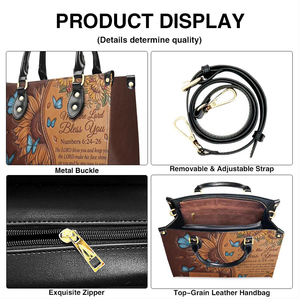 CHRISTIANARTBAG Personalized Leather Handbag with Sunflower & Bible Verse - Custom Name Christian Scripture Tote Bag CAB01070726
