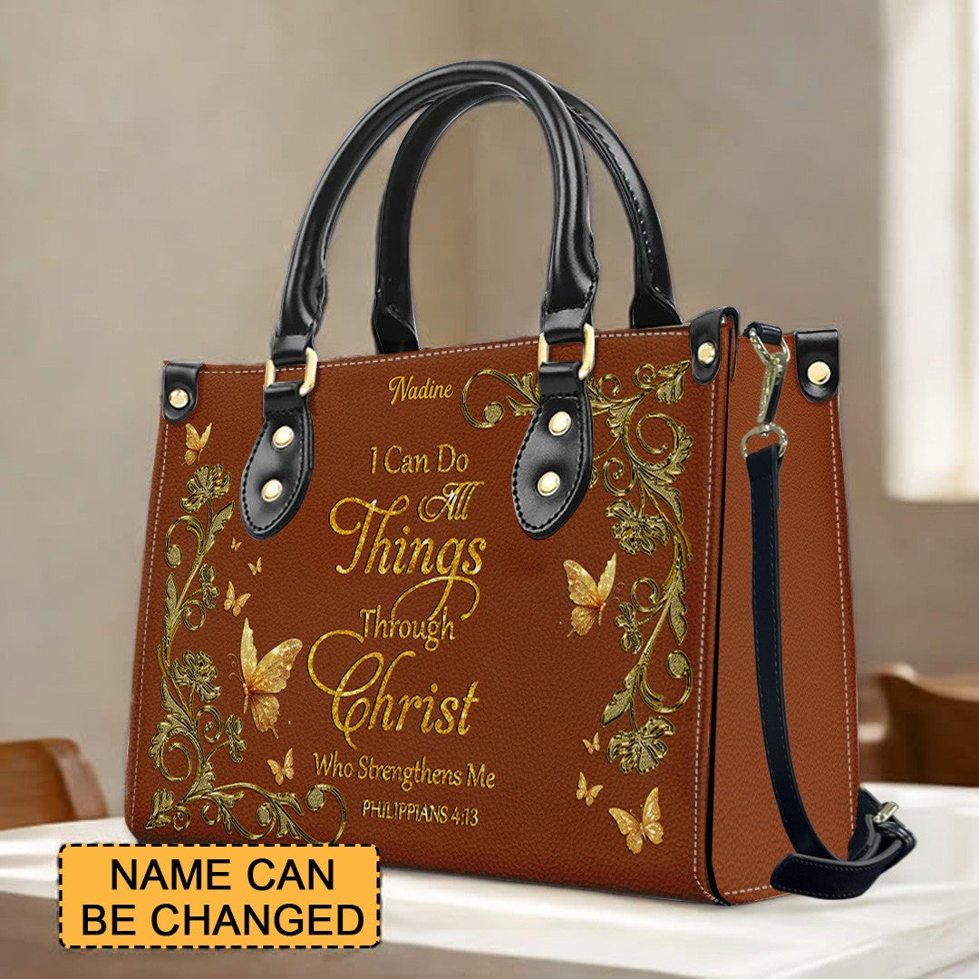 Personalized Christian Leather Handbag - Custom Name Bible Verse Tote Bag - Floral Butterfly Embossed Satchel - Luxury Boho Gift for Christian Women - CHRISTIANARTBAG