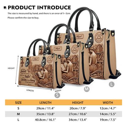 Personalized Bible Verse Leather Handbag | Scripture Psalm 119:103 Book Lover Gift | Just A Girl Who Loves Books Tote | CHRISTIANARTBAG 01072026