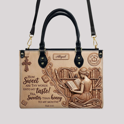 Personalized Bible Verse Leather Handbag | Scripture Psalm 119:103 Book Lover Gift | Just A Girl Who Loves Books Tote | CHRISTIANARTBAG 01072026