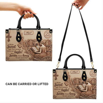 Personalized Bible Verse Leather Handbag | Scripture Psalm 119:103 Book Lover Gift | Just A Girl Who Loves Books Tote | CHRISTIANARTBAG 01072026