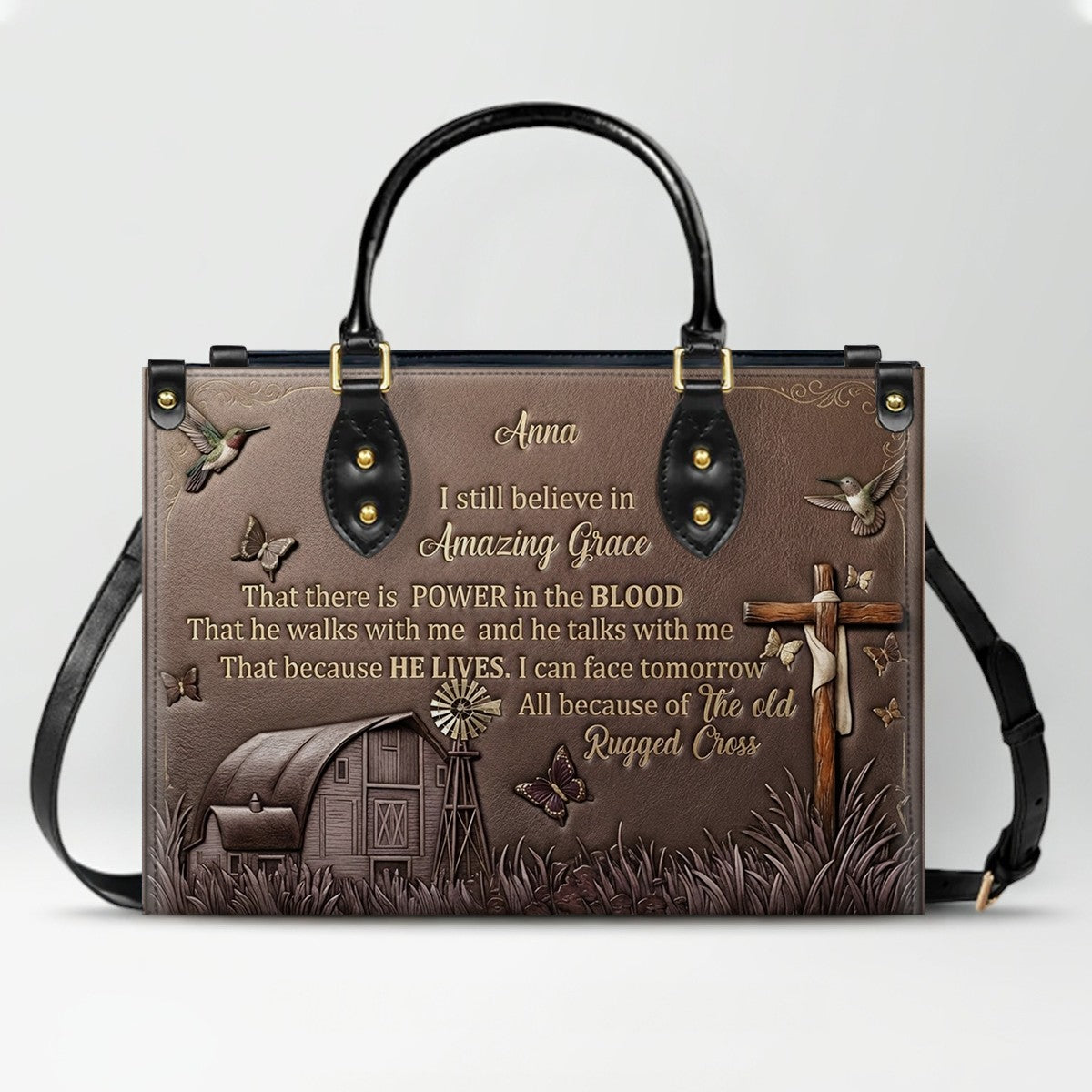 Personalized Leather Handbag for Women, Custom Christian Amazing Grace Purse with Name - CHRISTIANARTBAG CAB02100426