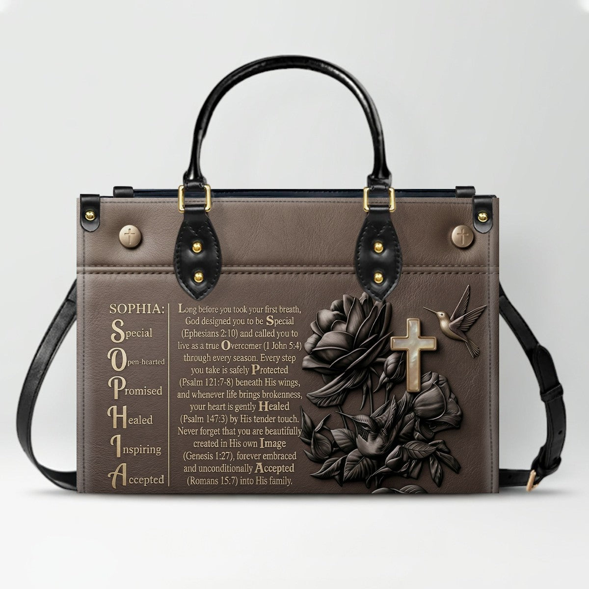 Custom Leather Handbag - Personalized Name Bible Verse Story Design, Choose Color & Text | CHRISTIANARTBAG 02080426