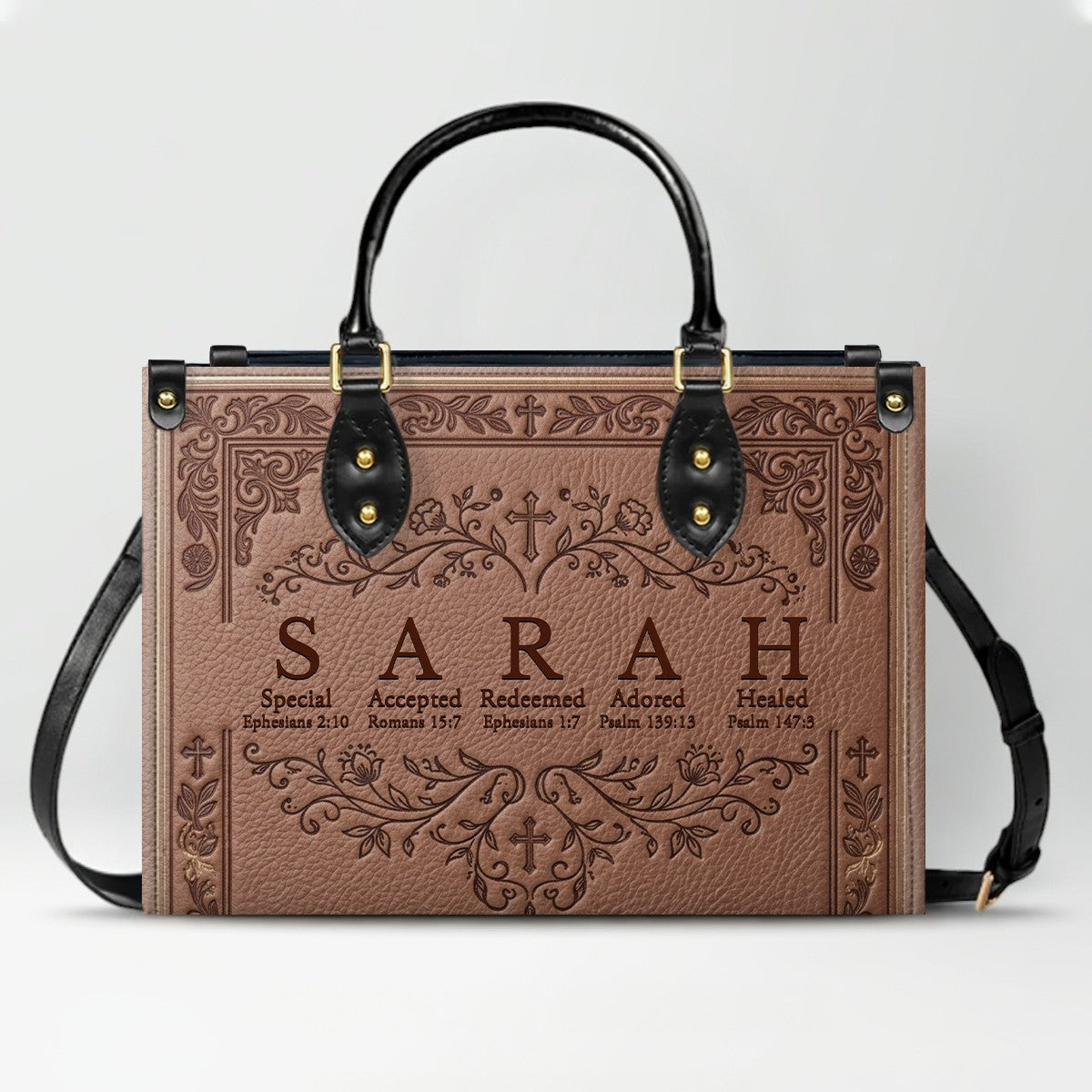 CHRISTIANARTBAG Personalized Name Meaning Bible Verse Leather Handbag - Custom Christian Acrostic Name Tote Bag for Women - CAB01101526