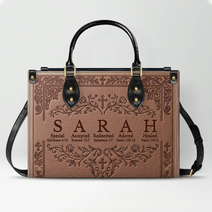 CHRISTIANARTBAG Personalized Name Meaning Bible Verse Leather Handbag - Custom Christian Acrostic Name Tote Bag for Women - CAB01101526