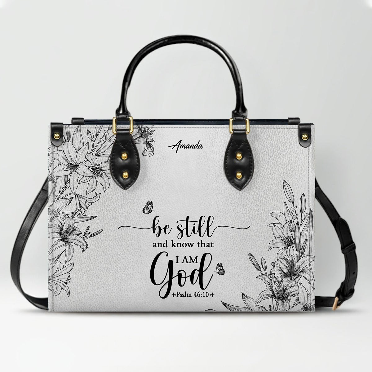 CHRISTIANARTBAG Personalized SET White Leather Bag with Wallet - Custom Bible Verse Handbag - Floral Christian Gifts for Her - Numbers 6:24-26 Blessing Tote