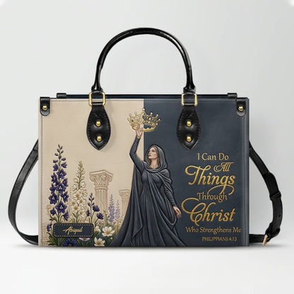 Personalized Christian Leather Handbag - Custom Photo & Name Philippians 4:13 Purse | CHRISTIANARTBAG CAB02101326