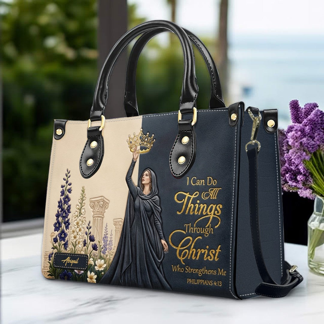 Personalized Christian Leather Handbag - Custom Photo & Name Philippians 4:13 Purse | CHRISTIANARTBAG CAB02101326