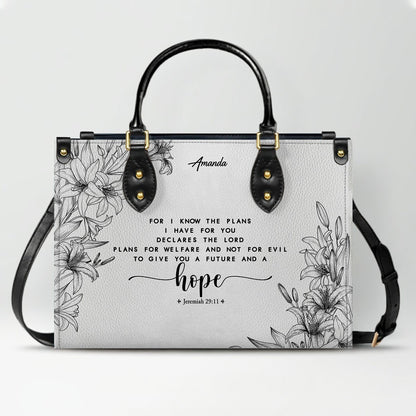 CHRISTIANARTBAG Personalized SET White Leather Bag with Wallet - Custom Bible Verse Handbag - Floral Christian Gifts for Her - Numbers 6:24-26 Blessing Tote