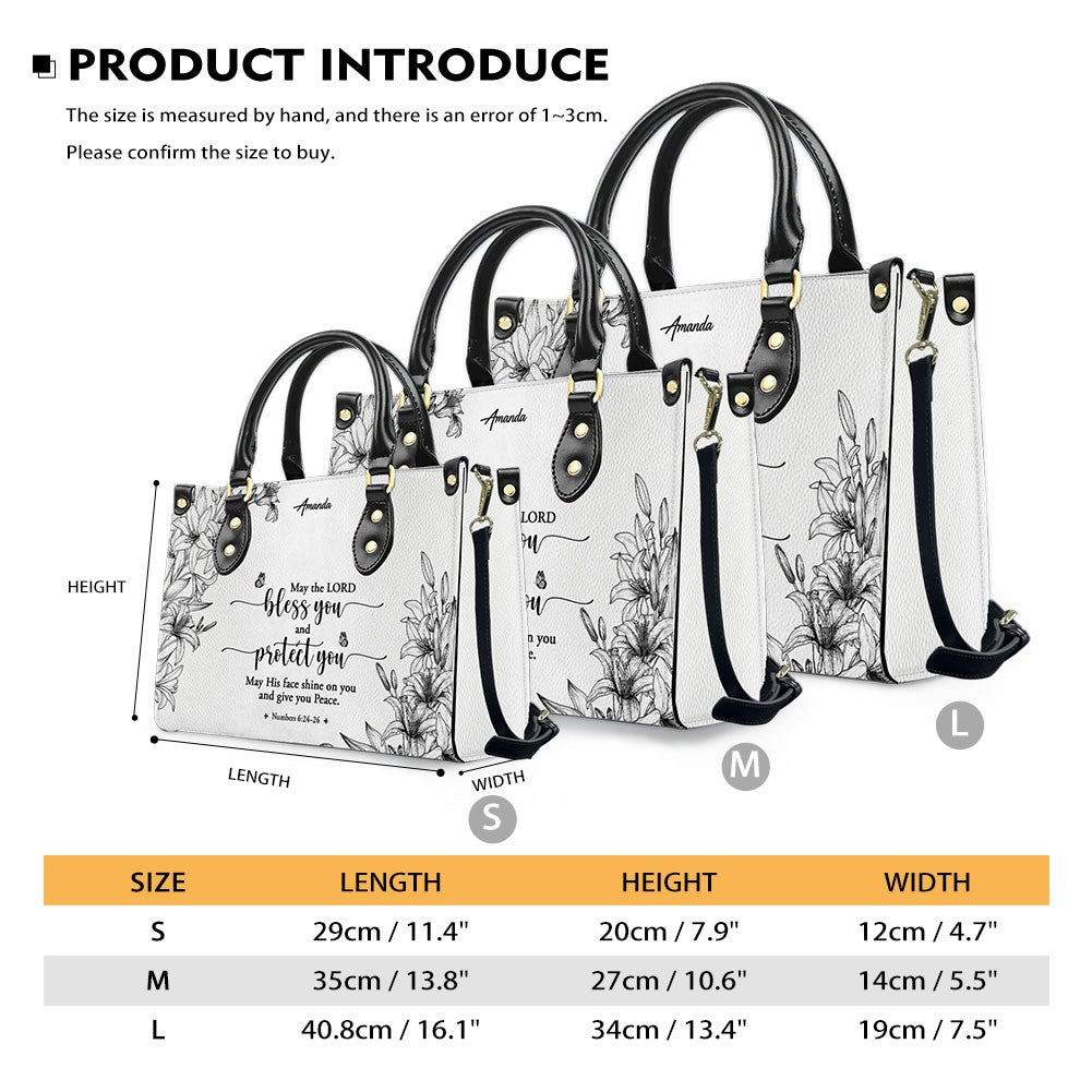 CHRISTIANARTBAG Personalized SET White Leather Bag with Wallet - Custom Bible Verse Handbag - Floral Christian Gifts for Her - Numbers 6:24-26 Blessing Tote