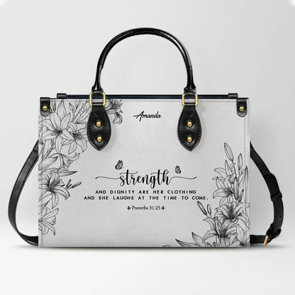 CHRISTIANARTBAG Personalized SET White Leather Bag with Wallet - Custom Bible Verse Handbag - Floral Christian Gifts for Her - Numbers 6:24-26 Blessing Tote