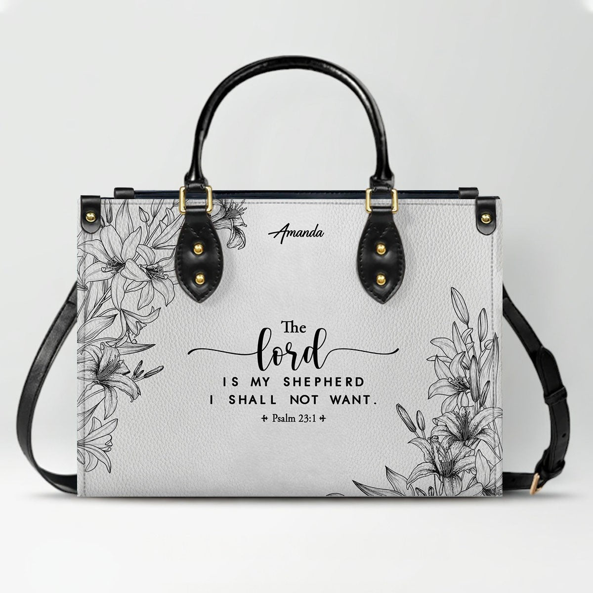 CHRISTIANARTBAG Personalized SET White Leather Bag with Wallet - Custom Bible Verse Handbag - Floral Christian Gifts for Her - Numbers 6:24-26 Blessing Tote