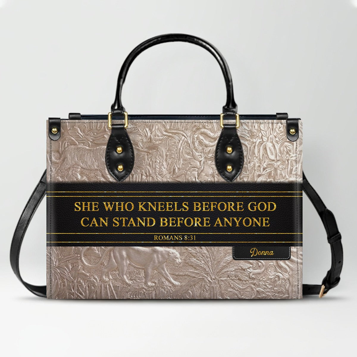 Luxury Embossed Leather Christian Tote Bag - Custom Name & Scripture Purse - Premium Faith Gift for Women CAB0132426