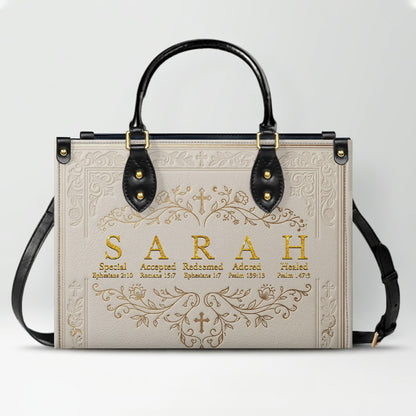 CHRISTIANARTBAG Personalized Name Meaning Bible Verse Leather Handbag - Custom Christian Acrostic Name Tote Bag for Women - CAB01101526
