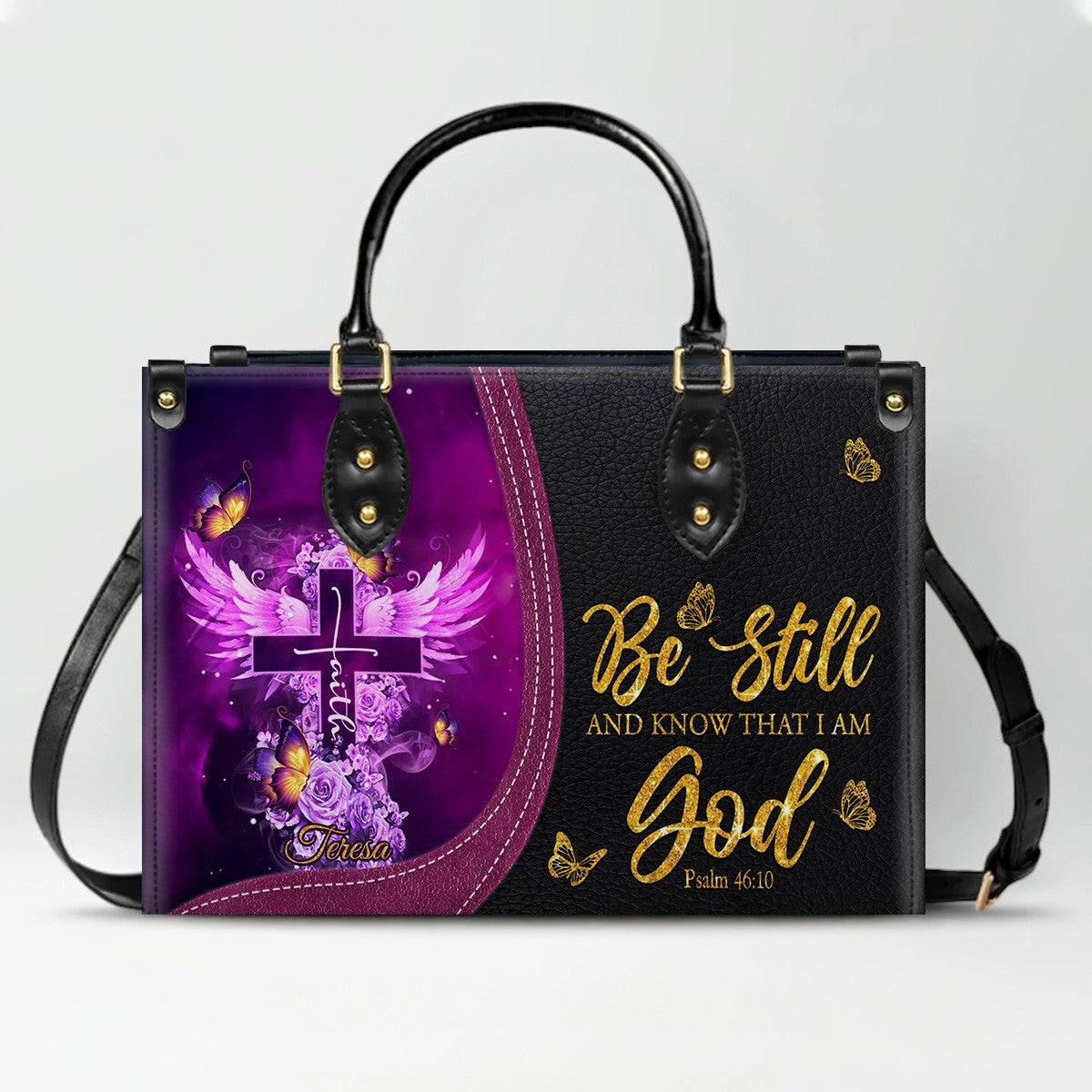 Personalized Christian Leather Handbag by CHRISTIANARTBAG - Custom Bible Verse Cross & Wings Design - Faith-Based Gift for Women CAB0141726