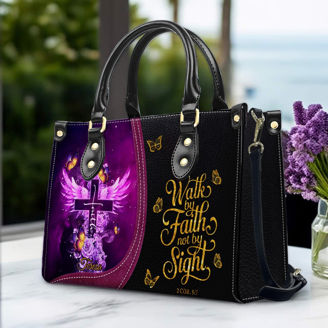 Personalized Christian Leather Handbag by CHRISTIANARTBAG - Custom Bible Verse Cross & Wings Design - Faith-Based Gift for Women CAB0141726