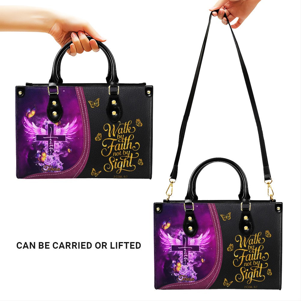 Personalized Christian Leather Handbag by CHRISTIANARTBAG - Custom Bible Verse Cross & Wings Design - Faith-Based Gift for Women CAB0141726