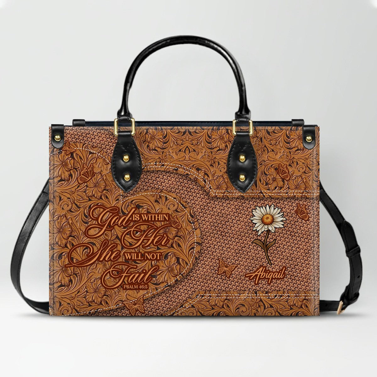 Personalized Christian Leather Handbag for Women - Custom Bible Verse Western Style Tote Bag CAB0212425