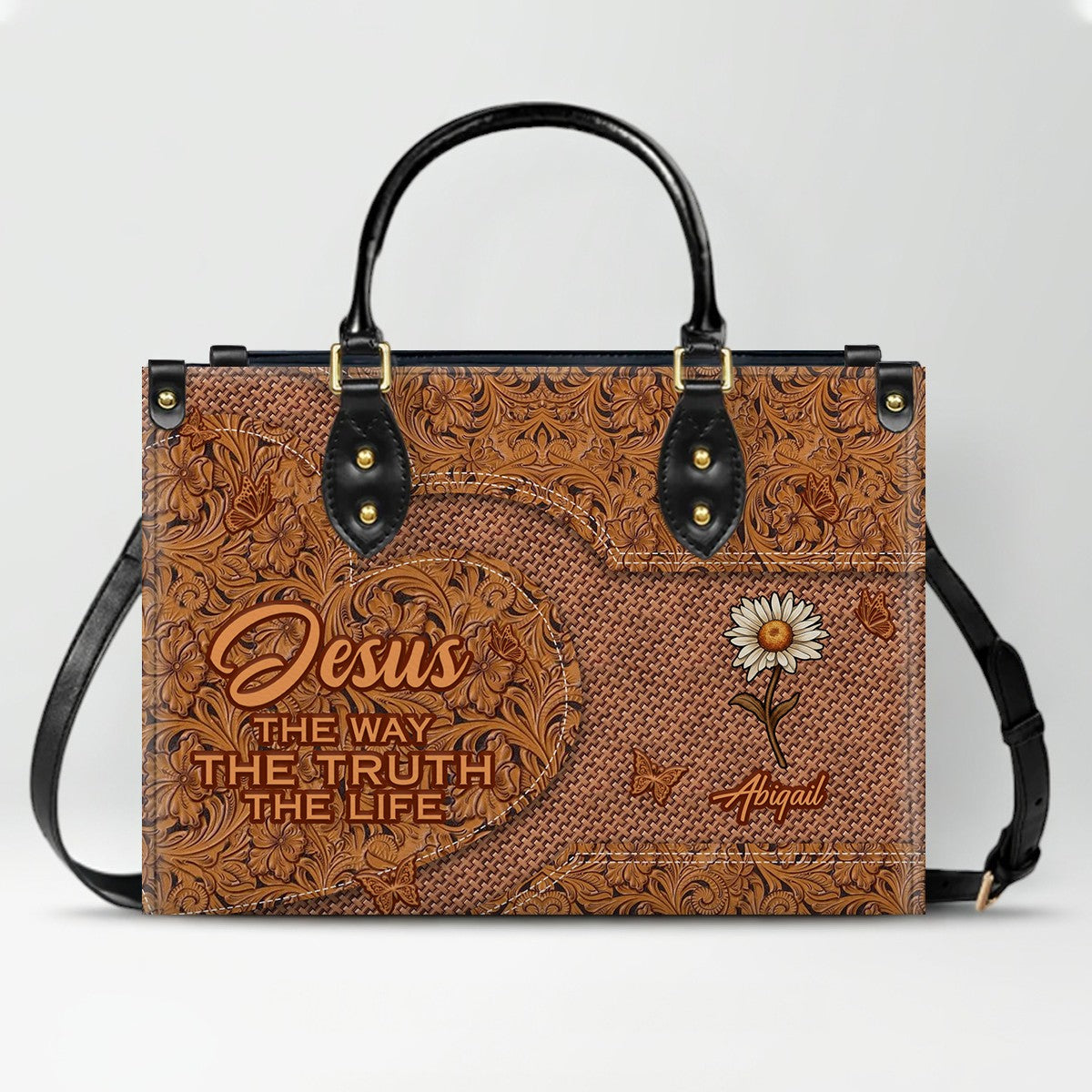 Personalized Christian Leather Handbag for Women - Custom Bible Verse Western Style Tote Bag CAB0212425