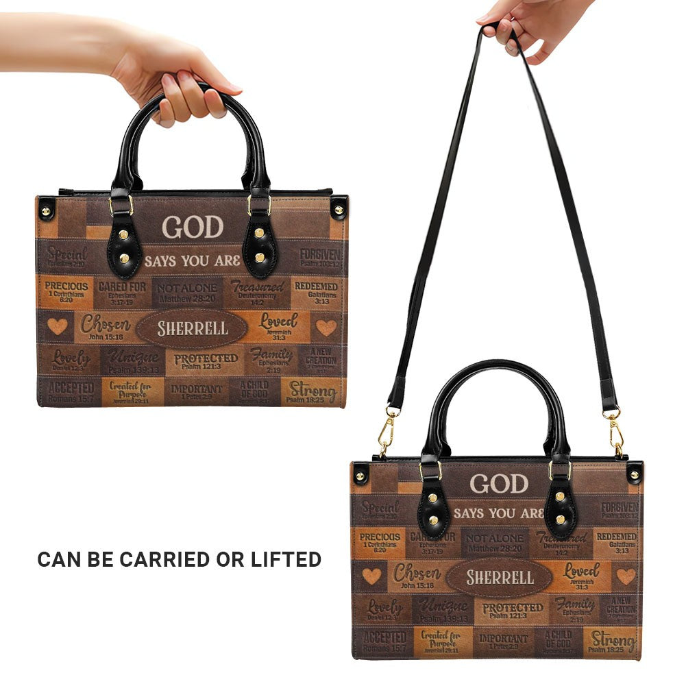 Christian Art Bag God Says You Are Personalized Handbag with Long Wallet | Custom Scripture Leather Tote & Purse Set | Faith Based Religious Gifts for Her CAB01061526