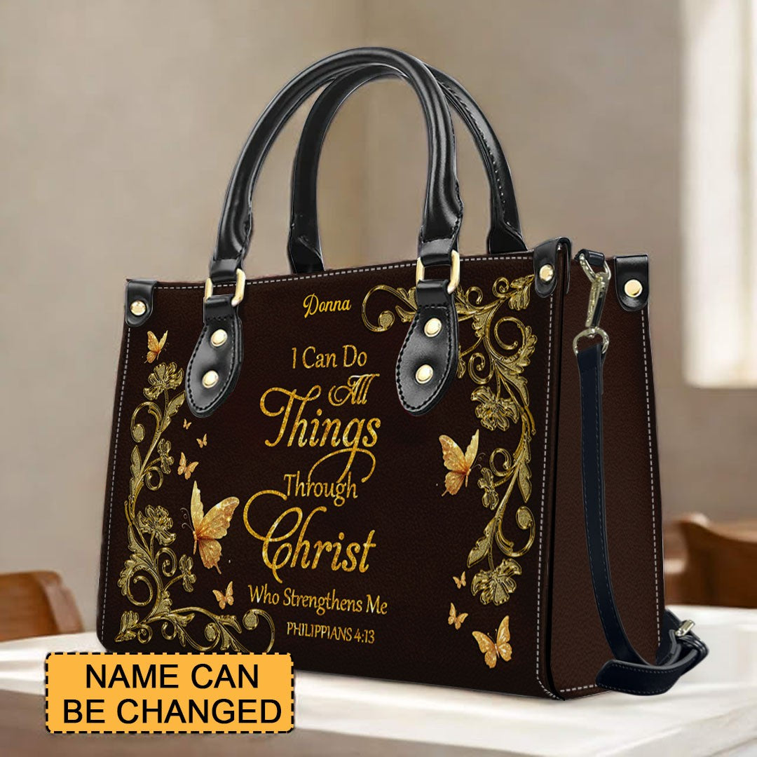 Personalized Christian Leather Handbag - Custom Name Bible Verse Tote Bag - Floral Butterfly Embossed Satchel - Luxury Boho Gift for Christian Women - CHRISTIANARTBAG