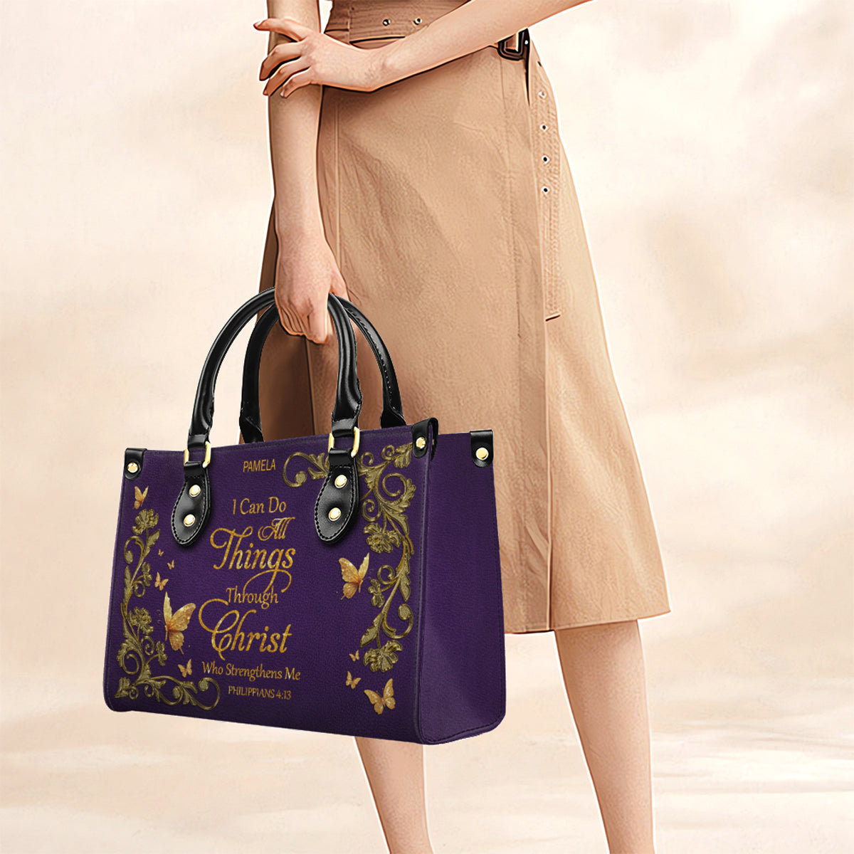 Personalized Leather Handbag with Custom Name & Bible Verse - Personalized Christian Leather Handbag & Wallet Set | CHRISTIANARTBAG™ CAB01012626