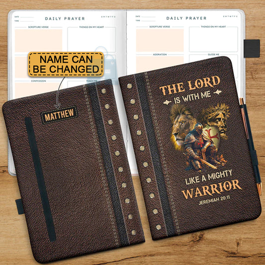 Christianartbag Leather Journal, The Lord Is With Me Like A Mighty Warrior Jeremiah 20 11 Warrior Leather Journal, Personalized Leather Prayer Journal, Christian Journal, Christian Gifts, CABCJ03100124. - Christian Art Bag