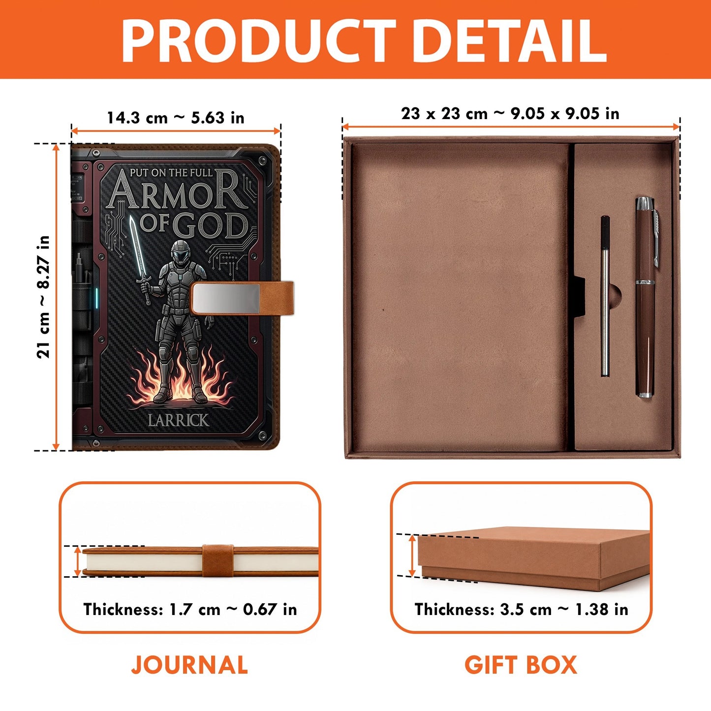 Premium Custom Leather Journal & Pen Set - Armor of God Collection | CHRISTIANARTBAG CAB016126