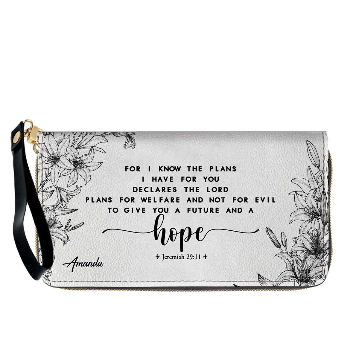 CHRISTIANARTBAG Personalized SET White Leather Bag with Wallet - Custom Bible Verse Handbag - Floral Christian Gifts for Her - Numbers 6:24-26 Blessing Tote