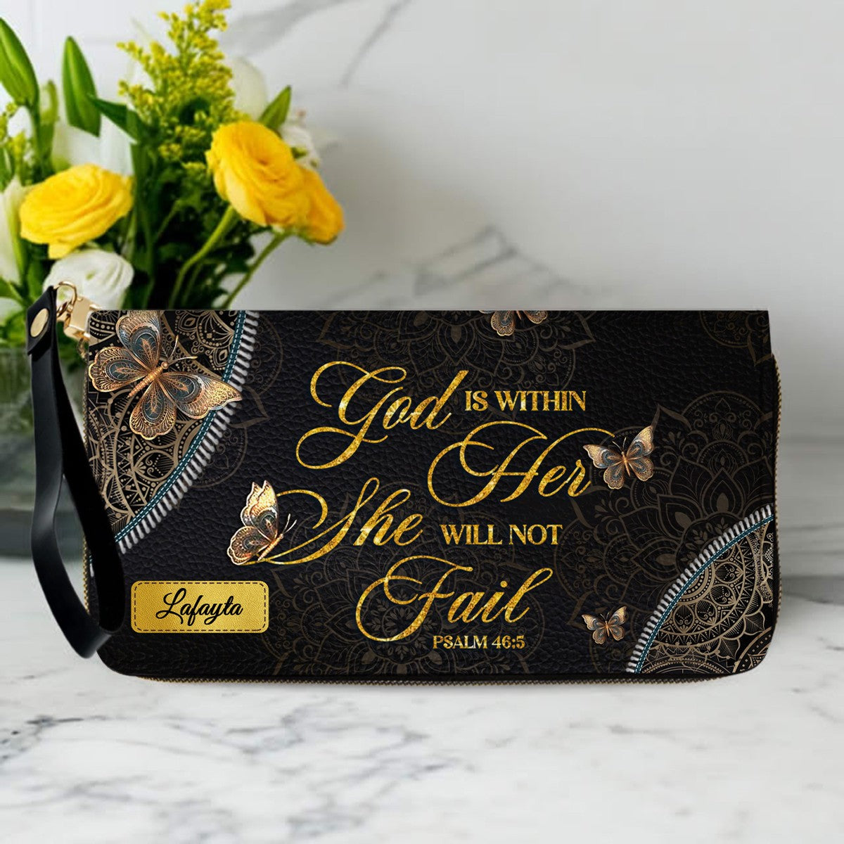 Personalized Leather Handbag for Women - Custom Bible Verse Tote Bag - Christian Gift with Butterfly & Mandala Design - CHRISTIANARTBAG CAB14926