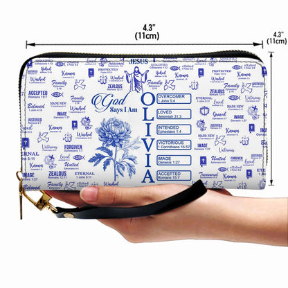 Personalized Long Leather Wallet for Women – Christian God Says I Am Bible Verse Wallet – Custom Faith Gift by CHRISTIANARTBAG