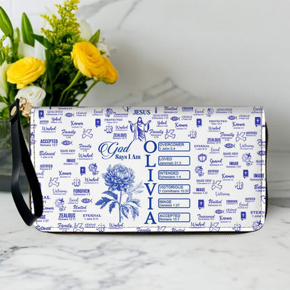 Personalized Long Leather Wallet for Women – Christian God Says I Am Bible Verse Wallet – Custom Faith Gift by CHRISTIANARTBAG