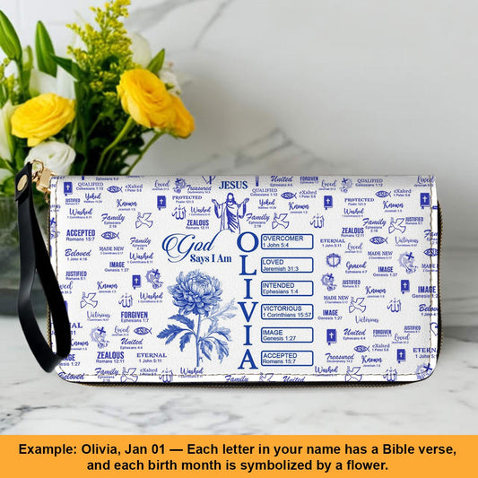 Personalized Long Leather Wallet for Women – Christian God Says I Am Bible Verse Wallet – Custom Faith Gift by CHRISTIANARTBAG